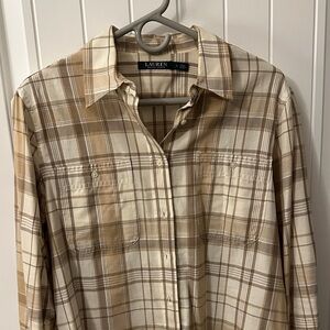 Ralph Lauren Beige and White Plaid Shirt